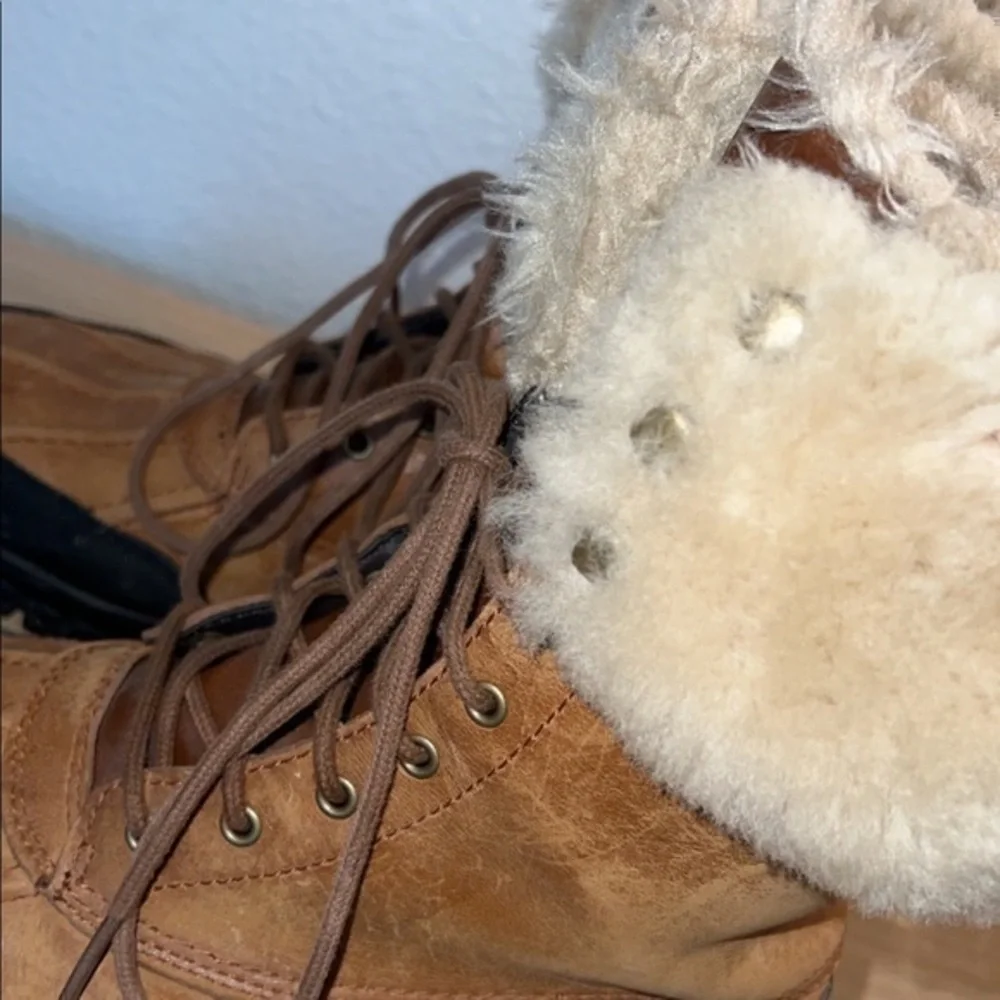 Ralph Lauren‎ Quinta Tan Brown Leather Shearling Mid Calf Winter Boots